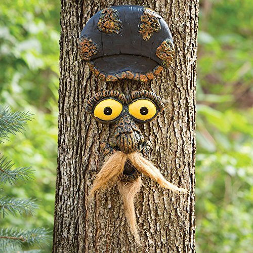 Bits and Pieces - Mustache Man Tree Face Yard Art - Outdoor Tree Hugger Sculpture Garden Decoration - Funny Tree Statue