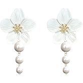 GBAHFY Pearl Petal Floral Earring For Women Statement Flower Dangle Earrings Trendy Jewelry