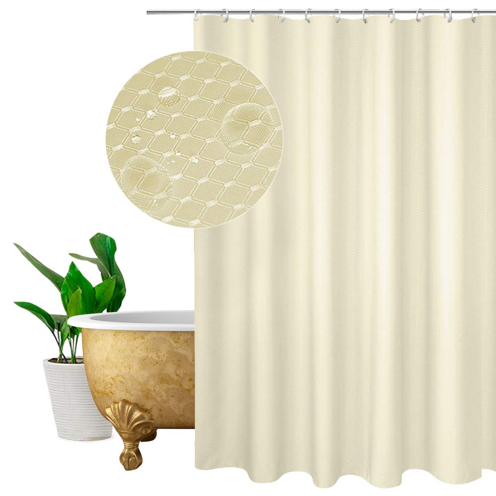 EurCross Shower Curtain Beige, Plain Design Waffle Checked Polyester Shower Curtain for bathroom Mildew Resistant Heavy Duty with 12 Hooks, Standard Size 180x180cm