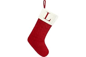 Paulmele Christmas Stockings with Initials,20 Inches Large Knit Embroidered Letter Red White Christmas Stocking,Monogram Christmas Stocking for Famliy Holiday and Xmas Tree Fireplace (Letter L)