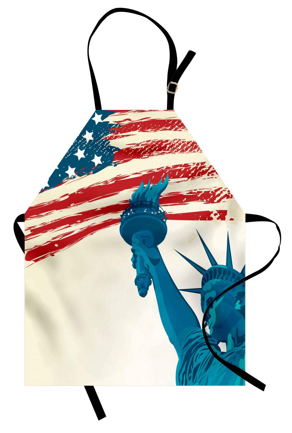 ABAKUHAUS American Flag Apron, Statue of Liberty Form Over States Flag Murky Lines Freedom Symbol Artwork, Unisex Kitchen Bib Apron with Adjustable Neck for Cooking Baking Gardening, Multicolor