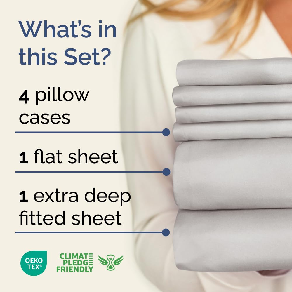 Extra Deep King Sheet Set - 6 Piece Breathable & Cooling Sheets - Hotel Luxury Bed Sheets Set - Easy & Secure Fit - Soft, Wrinkle Free & Comfy Sheets Set - French Grey Sheet Set w/Extra Deep Pockets