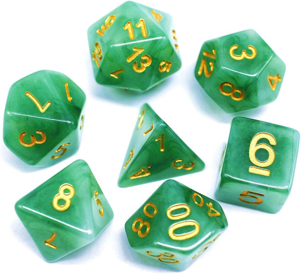 Flexble DND RPG Polyhedral Dice Set Green Jade Dice for Dungeons and Dragons(D&D) Pathfinder Role Playing Games Gemstone Dice 7-Die Set Green dice