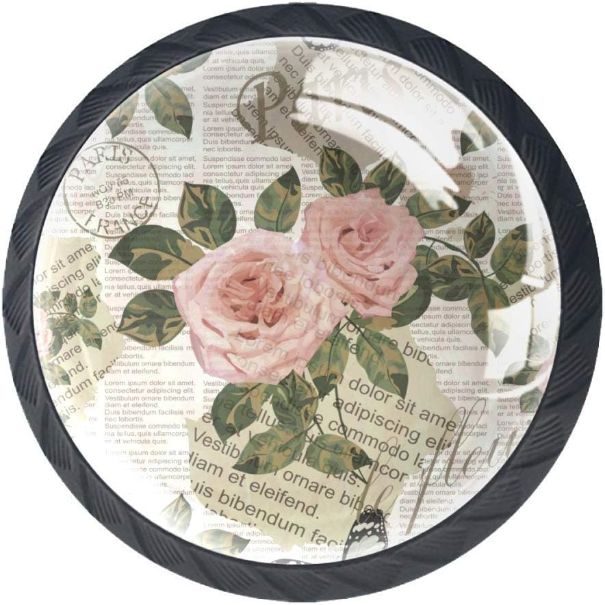 Paris Newspaper Vintage Glass Knobs and Pull Handle for Dresser Chest of Drawers Wardrobes Bathroon Kitchen Cupboards Cabinets 4 Pack