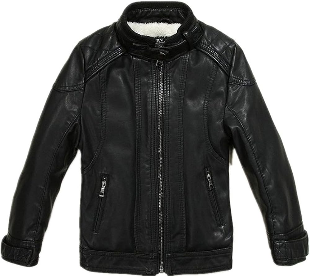 LJYH Boys Leather Jacket New Thick Velvet Children's Clothing Coat PU Leather: Clothing