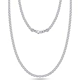 Box Chain Necklace for Women and Men 19GR Italian Crafted 3mm Link Chain 20 Inch 14K White Gold Over 925 Sterling Silver with Lobster Claw Clasp