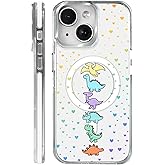OKBUOK for iPhone 15 Case [Compatible with Magsafe],Girls Women Clear Magnetic Case Silicone Shockproof Protective Cover with Pattern Color Dinosaur