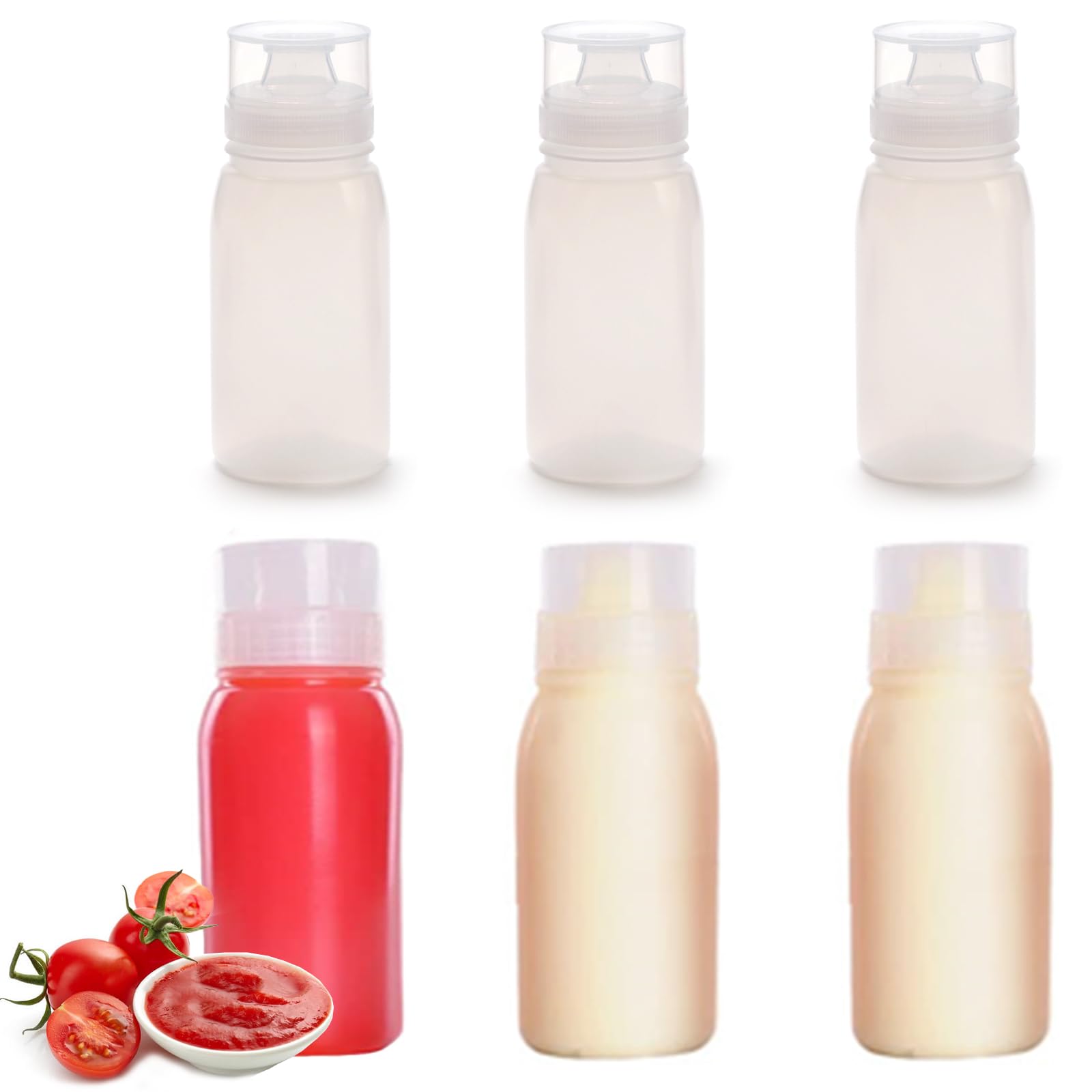 BERRYLION 6 Pcs Plastic Squeeze Sauce Bottles with Caps, Reusable Squeeze Condiment Bottles Dispensers, 5 Nozzles Salad Squeeze Bottle, BBQ Sauce, Oil Bottles (300ML)