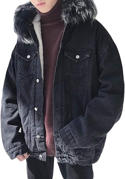 Amazon Bestmoodメンズ デニム ジャケット 裏ボア ゆったり ジージャン フード付き あったか 防寒着 冬服 コート コート ジャケット 通販