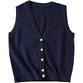 jinghuiyue V Neck Sweater Vest for Women Trendy Sleeveless Cardigan Solid Color Button Down Knitted Tank Tops