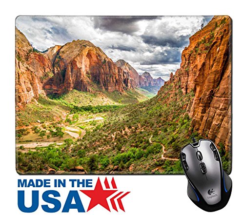 MSD Natural Rubber Mouse Pad/Mat with Stitched Edges 9.8â€ x 7.9â€ IMAGE ID 32108229 colorful landscape from zion national park utah