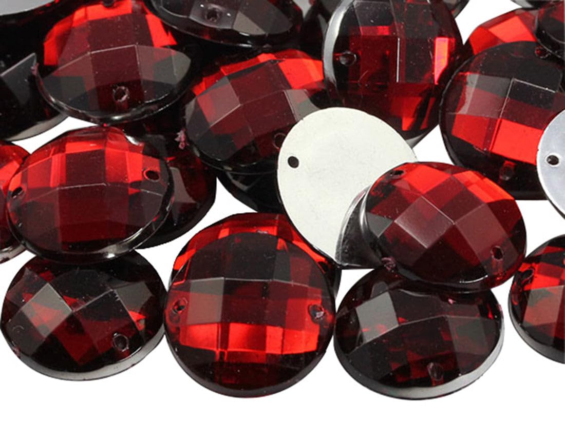 Allstarco 16mm Red Ruby CH17 Flat Back Sew On Round Beads Acrylic Rhinestones Sewing Plastic Gems with Holes for Jewelry, Clothes, Garment Embelishments, Shoes, Cosplays, Crafts 40 Pieces — image 1