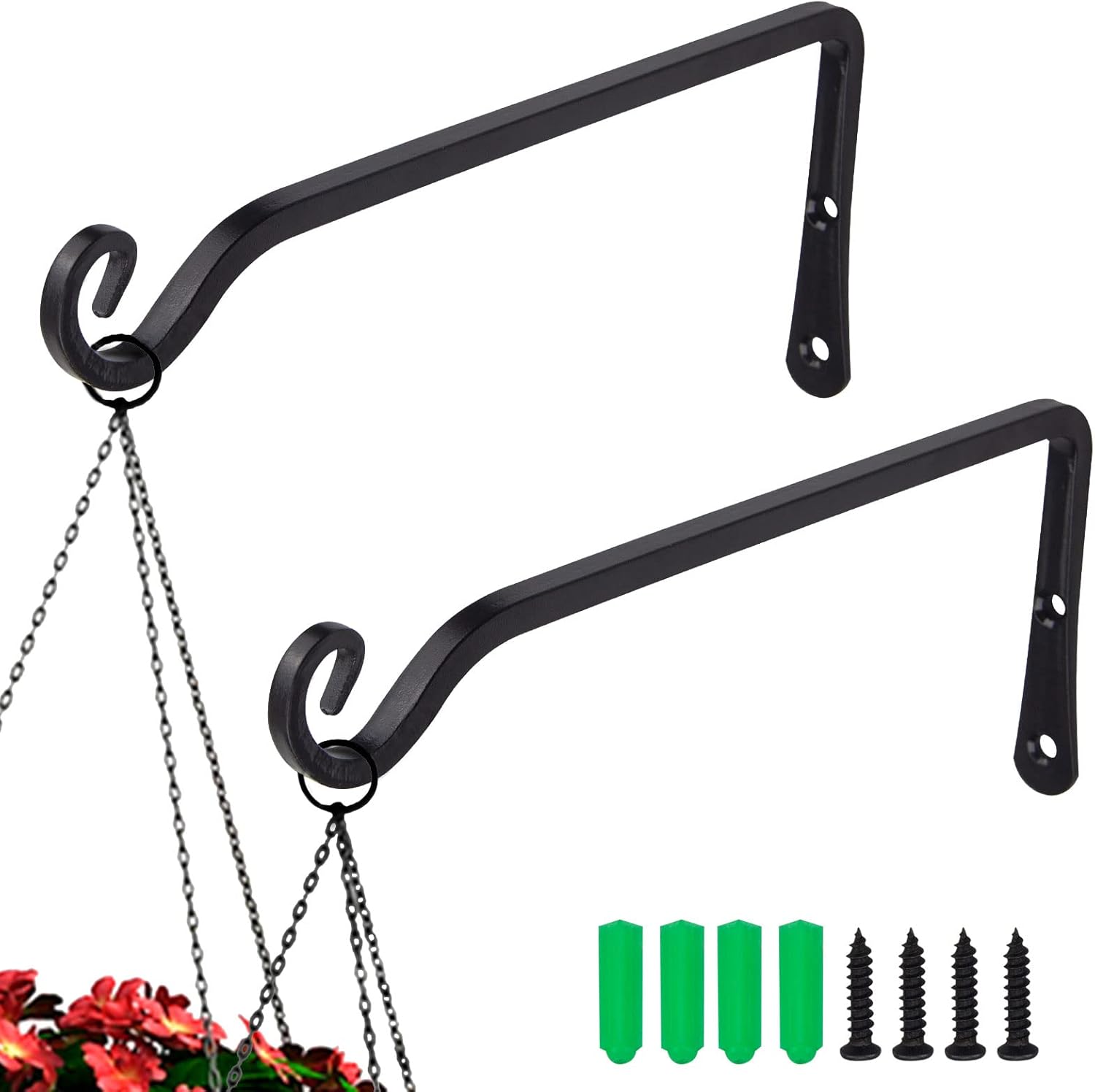 Outdoor Hanging Brackets - goldblue Hanging Plant Bracket 10 Inch, Wall Hook Hanging Plant Bracket, Decorative Straight Plant Hanger for Bird Feeders, Flower Pots, Lanterns, and Wind Chimes, Indoor and Outdoor 2 Pack (Black)