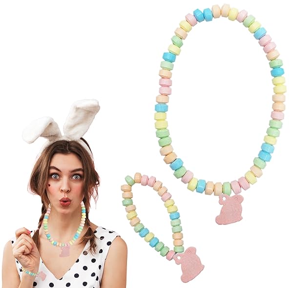 FRUIDLES EASTER BUNNY CANDY BRACELET & NECKLACE, MULTICOLOR FRUIT-FLAVORED CHEWABLES FOR PARTY FAVORS (24-PACK)