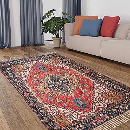 HOMAGE Cotton Abstract Printed Dhurrie Rugs for Living Room | Carpet Rug Runner | Floor Mat for Bedroom ( CH_D3_4X6 )