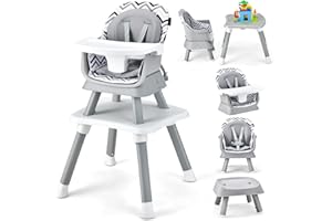 HONEY JOY 8 in 1 Baby High Chair, Convertible Highchair for Babies and Toddlers/Table and Chair Set/Building Block Table/Booster Seat/Stool/Toddler Chair with Safety Harness (Wave Gray)