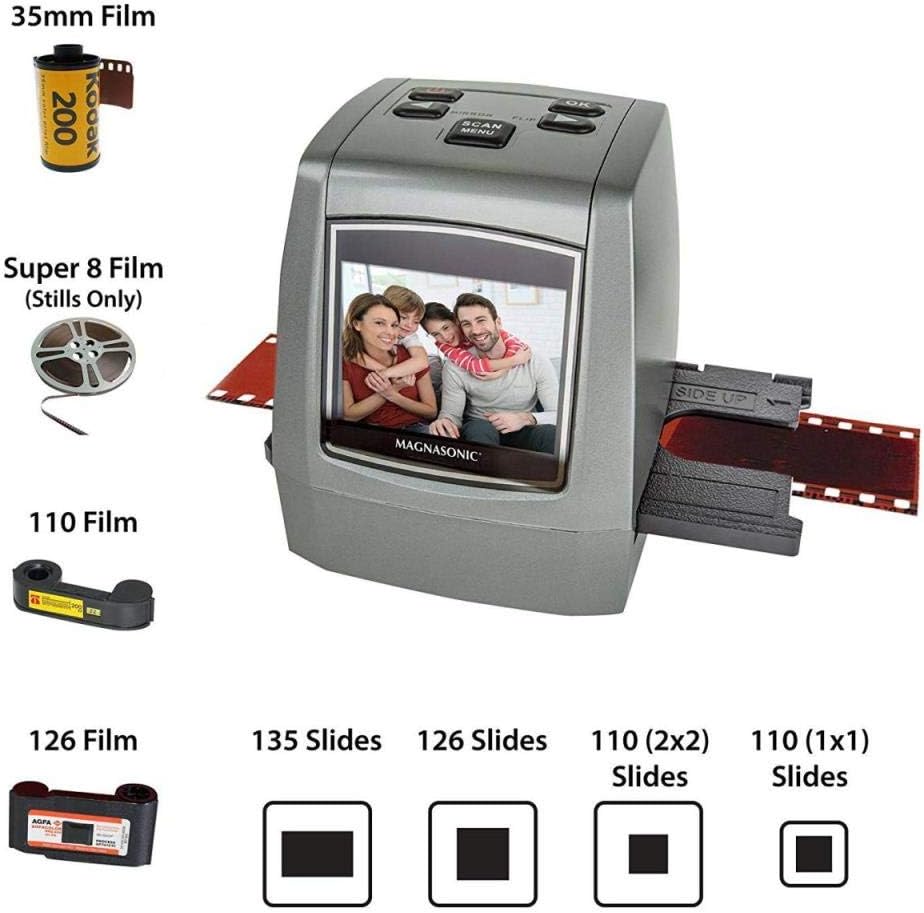 Magnasonic All-in-One High Resolution 22MP Film Scanner, Converts 35mm/126KPK/110/Super 8 Films, Slides, Negatives into Digital Photos, Vibrant 2.4" LCD Screen, Impressive 128MB Built-in Memory: Office Products