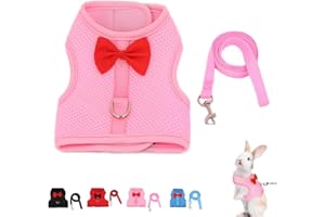 CYHAEN Bunny Harness and Leash Set for Walking Escape Proof,Mesh Breathable Adjustable Rabbit Leash Camping Hiking Training for Bunny Ferret Kitten Puppy Pink M (Chest:9.4-11.8")