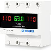 63A 110V Automatic Transfer Switch, Auto/Manual Generator Transfer Switch, DIN Rail Mount ATS with LED Display Safety Protections for Home Generator Inverter Utility Power L1 Priority Phase Selector