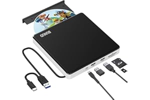 BUNUD External CD/DVD Drive for Laptop: USB 3.0 Type-C CD Burner Portable CD +/-RW Drive with 2 USB Ports & SD/TF Slot - Alum