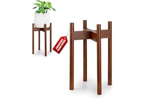 Fox & Fern Adjustable Tall Plant Stand Indoor — 8 to 12 Inch Mid Century Bamboo Plant Stand with Adjustable Width; Plug In Design; Easy to Assemble; Two Height Options - For 8, 9, 10, 11 & 12 In Pots