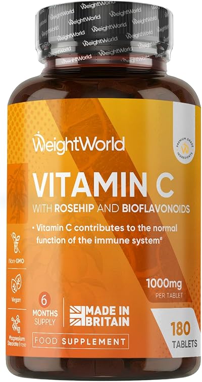 WeightWorld Vitamin C Tablets 1000mg 180 Count Vegan Rosehips & Bioflavonoids