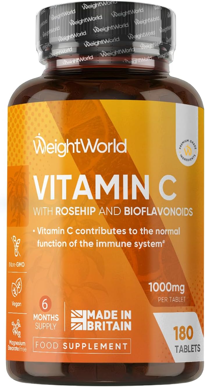 WeightWorld Vitamin C Tablets 1000mg 180 Count Vegan Rosehips & Bioflavonoids