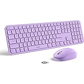 Wireless Keyboard and Mouse Combo - seenda Full Size 2.4G USB Wireless Keyboard Mouse Set, Quiet Cordless Computer Keyboard Mouse for Windows, Laptop, PC - Purple