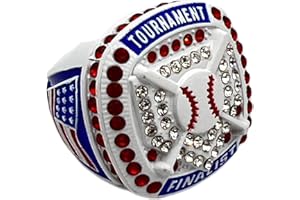 GENERIC Discount Sports Rings HOME PLATE FINALIST RING — WHITE BODY, RED STONES, BLUE SIDES, NATIONAL Premium Softball Baseball Ring/Player/Team Awards/Tournament Ring 10-9