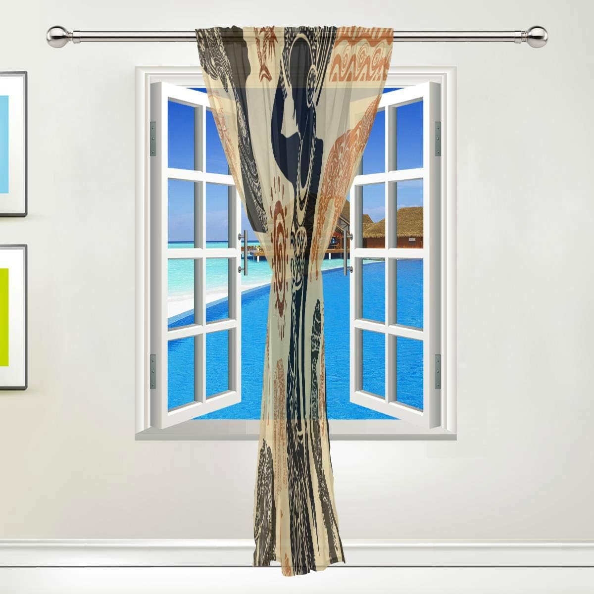 ISAOA Tulle Sheer Curtain,African Set Window Curtain for Living Room/Bedroom Window Home Fashion & Decoration, Single panel, 52 x 84 Inches - Image 4