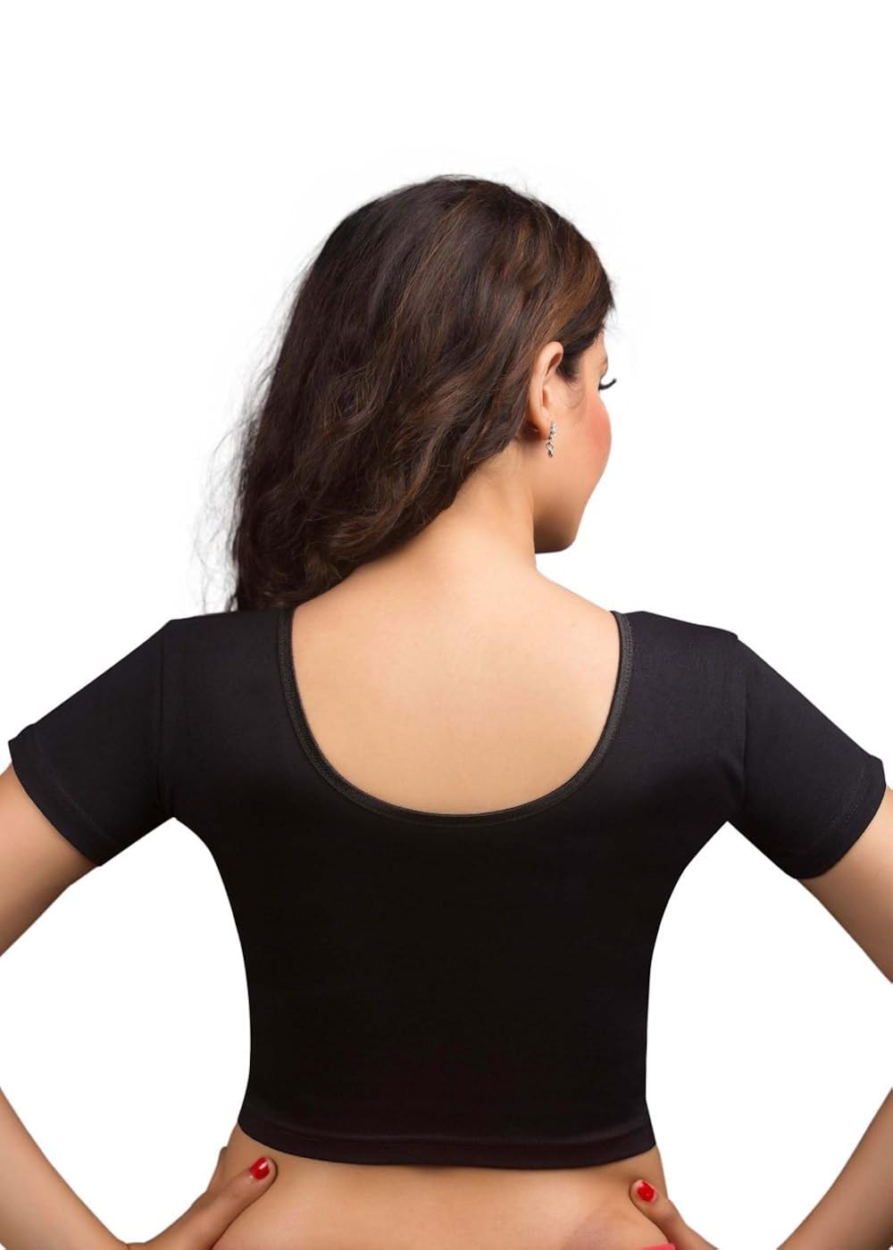 salwar studio women's black cotton lycra strechable readymade saree blouse