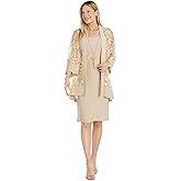 R&M Richards Women's 2-Piece Sheath Dress W/Sheer 3D Floral Jacket & Detachable Necklace