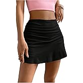 MakeMeChic Women's Ruffle Hem High Waist Mini Skirt Ruched Going Out Skirts