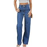 Sidefeel Women's Jeans High Waisted Straight Leg Stretchy Jeans Trendy Loose Wide Leg Zimbaplatinum Denim Pants with Pockets