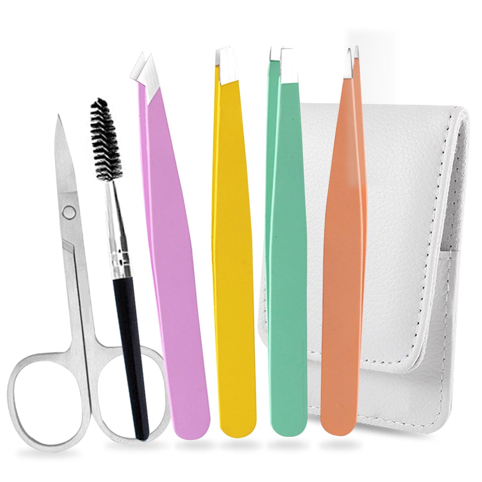 GWAWG Tweezers for Eyebrows,6 Pcs Professional Slanted and Pointed Stainless Steel Tweezer Set Tweezers for Facial Hair Women for Ingrown Hair Facial Hair Eyelash Extension and Splinter