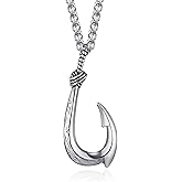MOO&LEE Fish Hook Necklace for Men Hawaiian Makau Necklace Maui Fish Hook Pendant with 24 Inch Stainless Steel Chain