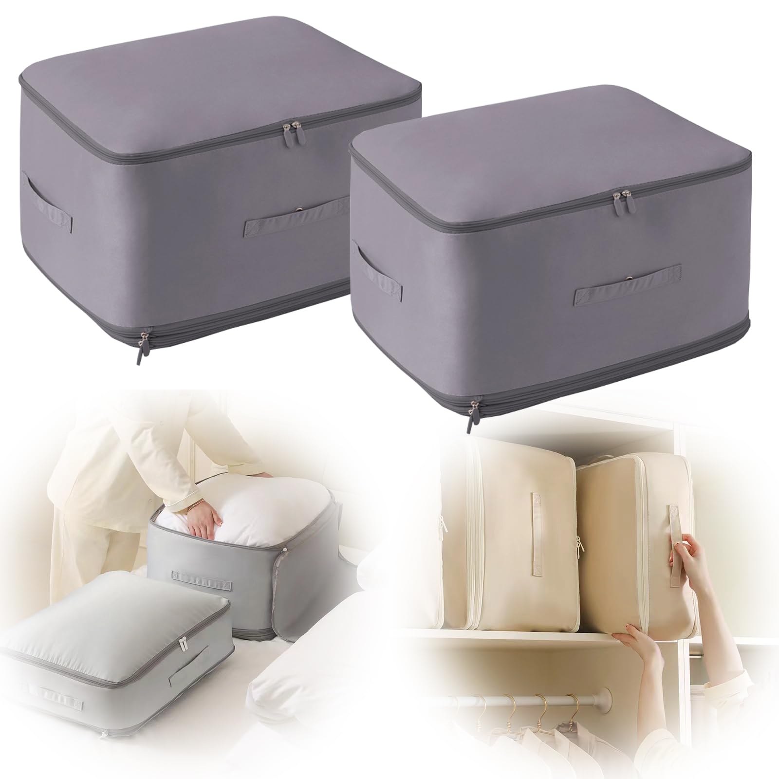 Ultra Space Saving Self Compression Organizer, Self Compression Moving Organizer Bags for Down Quilt, Down Clothes, Bedding, Storage Tote for Space Saving (2-packs gray, XL)