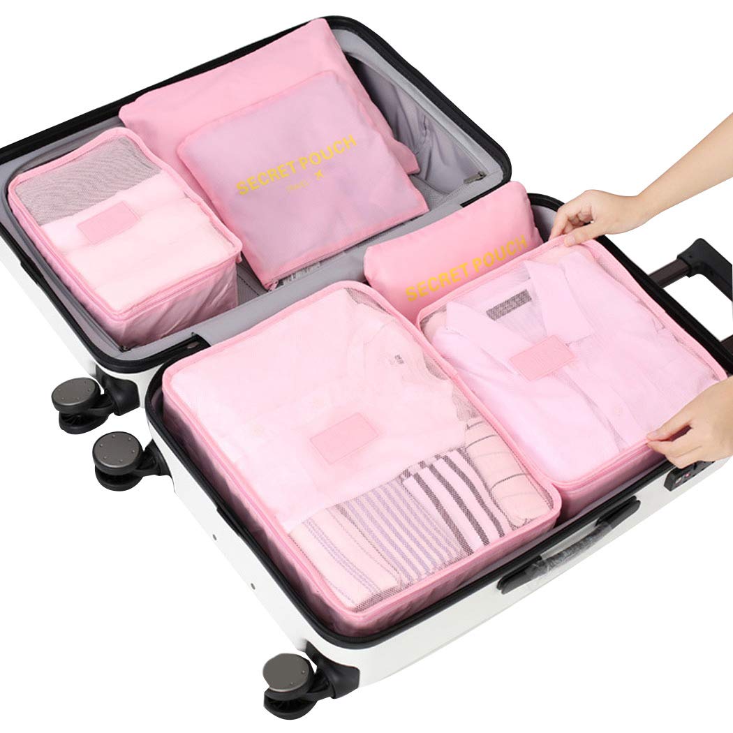 SIPLIV 6 Set Luggage Organizer Pouch Multi-Functional Travel Storage Bags Travel Packing Pouches, Pink