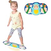 Balance Board for Kids, Wooden Wobble Rocker Board for Children, Capable of Bearing 123LB, Durable for Balance Training, Core Strength and Active Play, Bright Blue Monkey Pattern