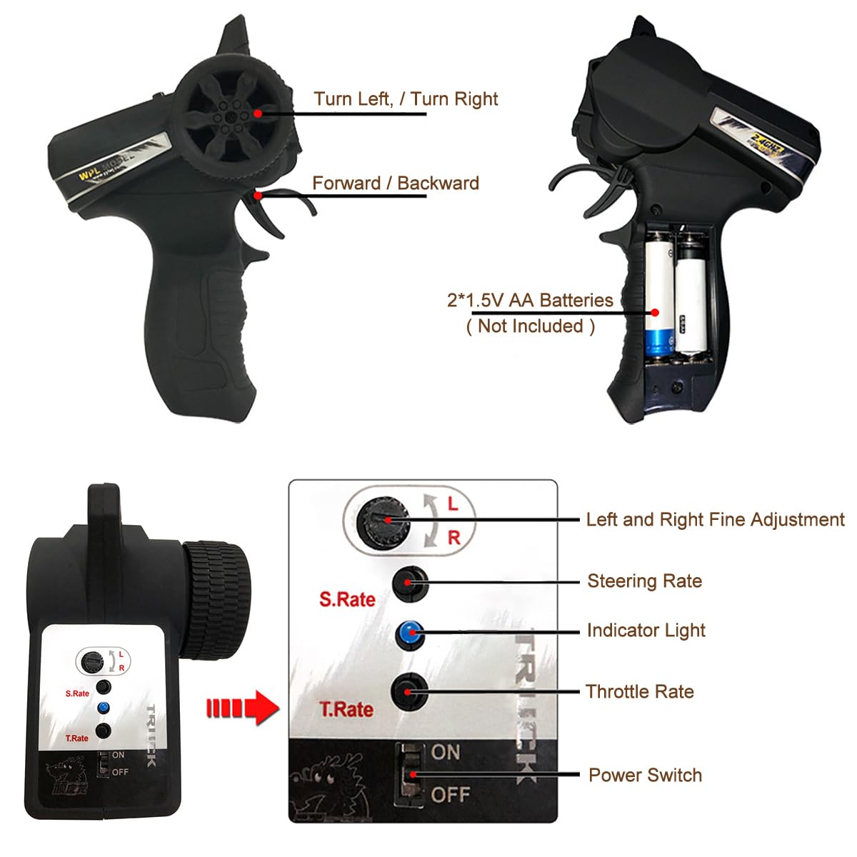 Remote Control Car for HJ110 1:10 Drift Pickup 2.4G RC Racing Truck Drift 2WD Vehicle with 2 Rechargerable Batteries Hobby Toys Model for Kids Boys Girls Adults