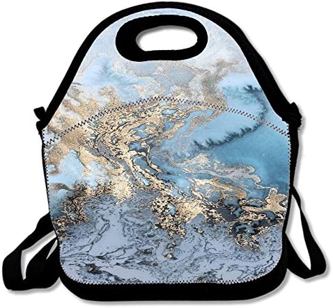 Lovely Insulated Lunch Bag Tote Reusable Waterproof School Picnic Carrying Gourmet Lunchbox Container Organizer For Women, Men, Adults, Kids, Girls and Boys - Blue Marble Wonderland
