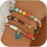 72ore Colorful Crystal Bracelet Set Heart for Women Charm Crystal Beaded Bracelet Trendy Boho Stackable Bracelets Gifts for Birthday