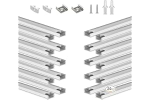 BTF-LIGHTING 20-Pack 1.64ft / 0.5m U-Shaped Silver LED Aluminum Channel System with Milky White Cover Lens,Aluminum Extrusion Track Housing Profile Diffuser for 8/10/12mm LED Strip Lights(No LED)