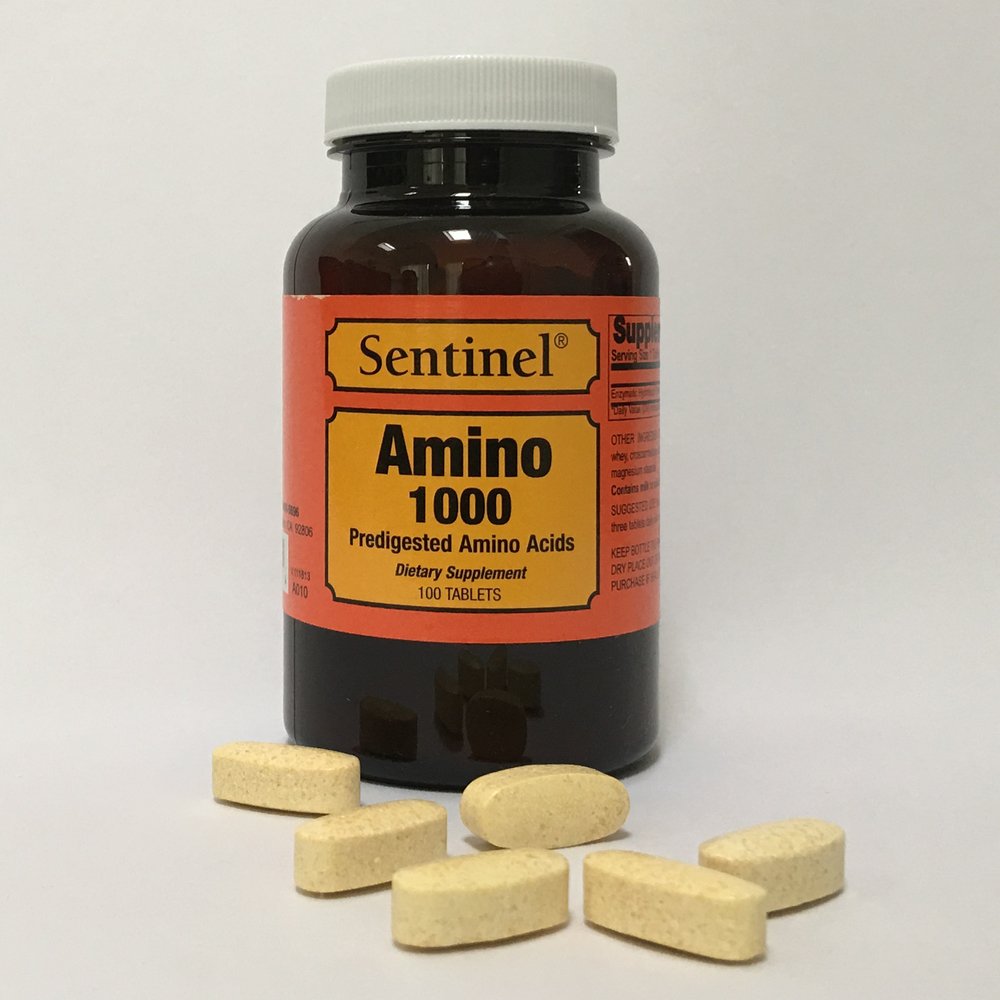 Sentinel Amino 1000 Predigested Amino Acids, Made in USA, 100 Tablets