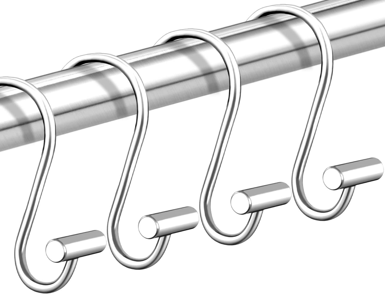 Photo 1 of Shower Curtain Hooks Rings,Set of 24 Rustproof Metal Shower Hooks for Shower Curtain,S Shaped Silver Shower Curtain Rings for Bathroom,T-Bar Decorative Shower Hooks Hangers for Shower Curtain Rod
