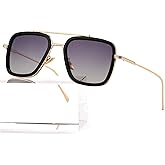 AIEYEZO Tony Stark Sunglasses Vintage Square Metal Frame Eyeglasses for Men Women - Iron Man and Edith Sun Glasses