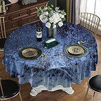 KFUTMD Microfiber Round Tablecloth Christmas Snowy Forest at Night with Xmas Star Holiday Blizzard Winter Sky Universe Navy Blue White Pineapple Table Cloth Diameter 60"