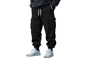 Men's Cargo Sweatpants Elastic Waist Drawstring Joggers Loose Comfy Casual Pants Solid Workout Athletic Trousers
