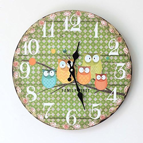 ZQ Unique design style Fashion home small floral wrap five-OWL painted solid wood electric wall clock