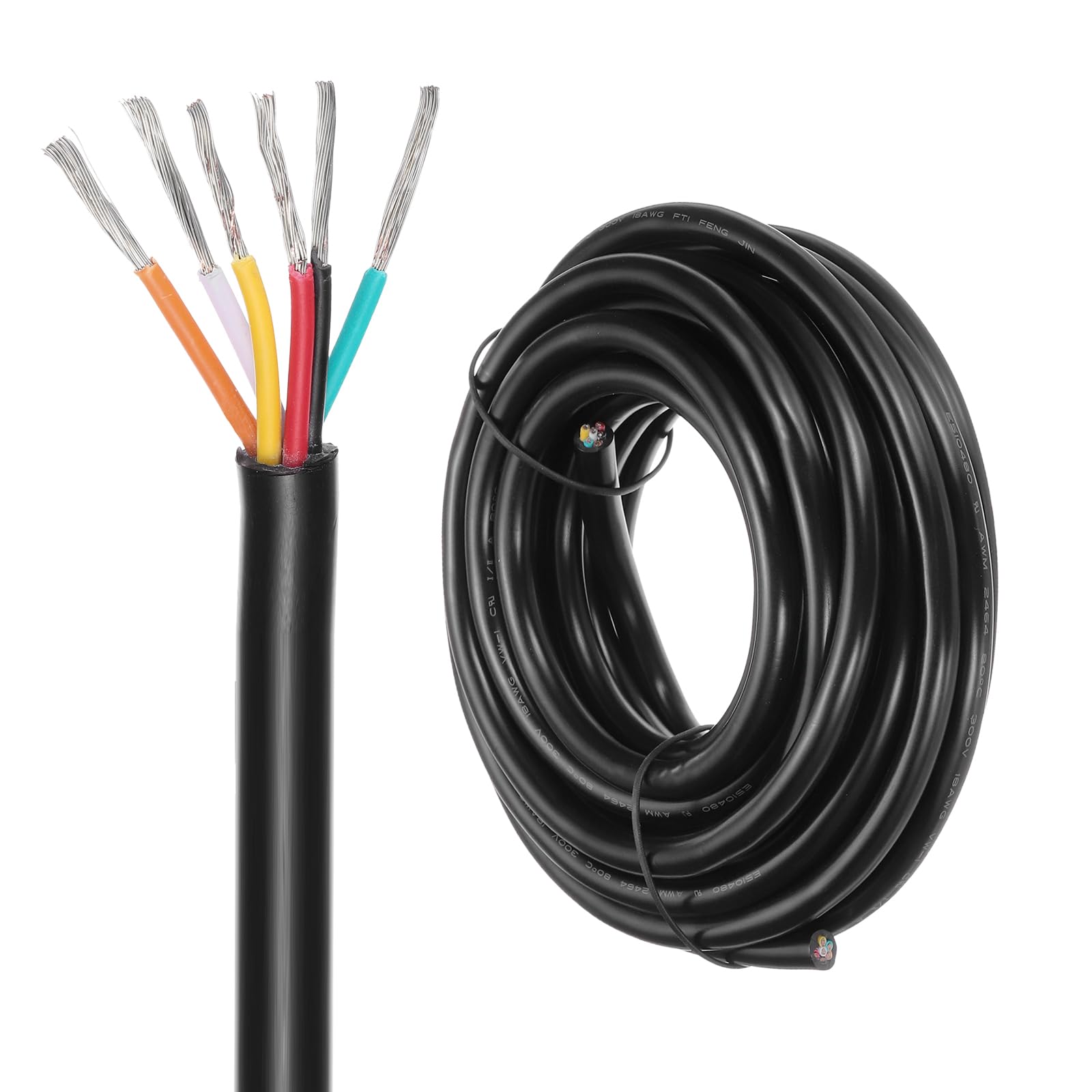 DMiotech 18 Gauge Wire Electrical Wire 6 Conductor, 18 AWG Extension Cable Cord 20 Ft/6 m UL2464 300V Stranded Tinned Copper Wire for LED Lighting Automotive